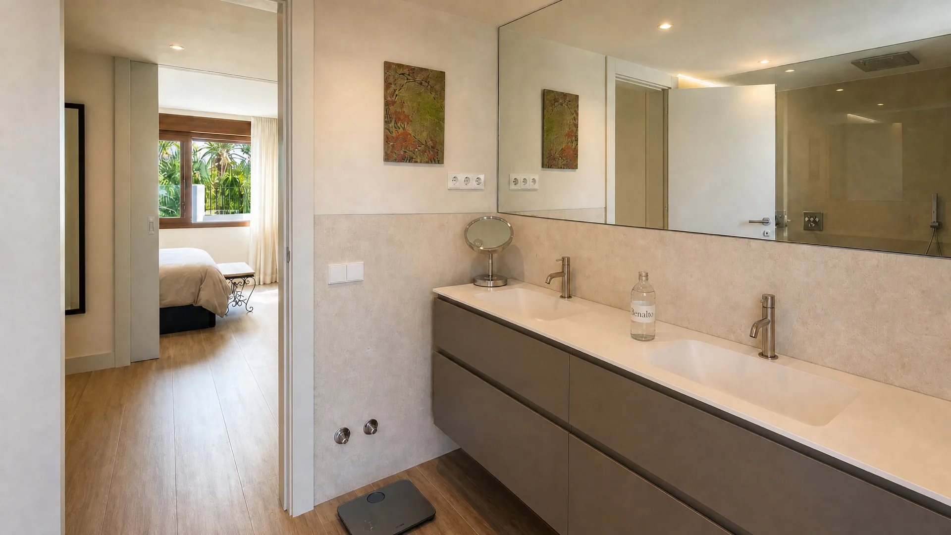 The en-suite bathroom with double vanity