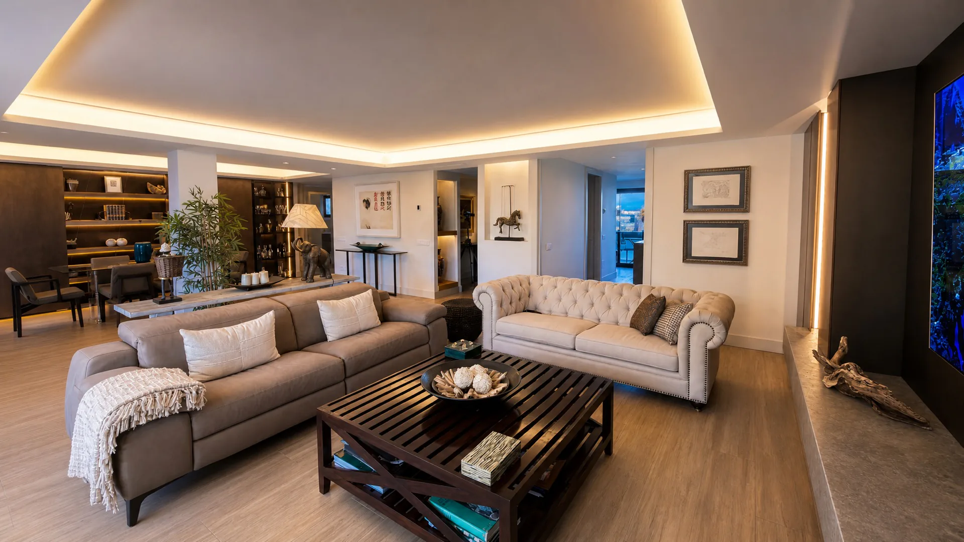Luxury open plan living room at the La Isla penthouse