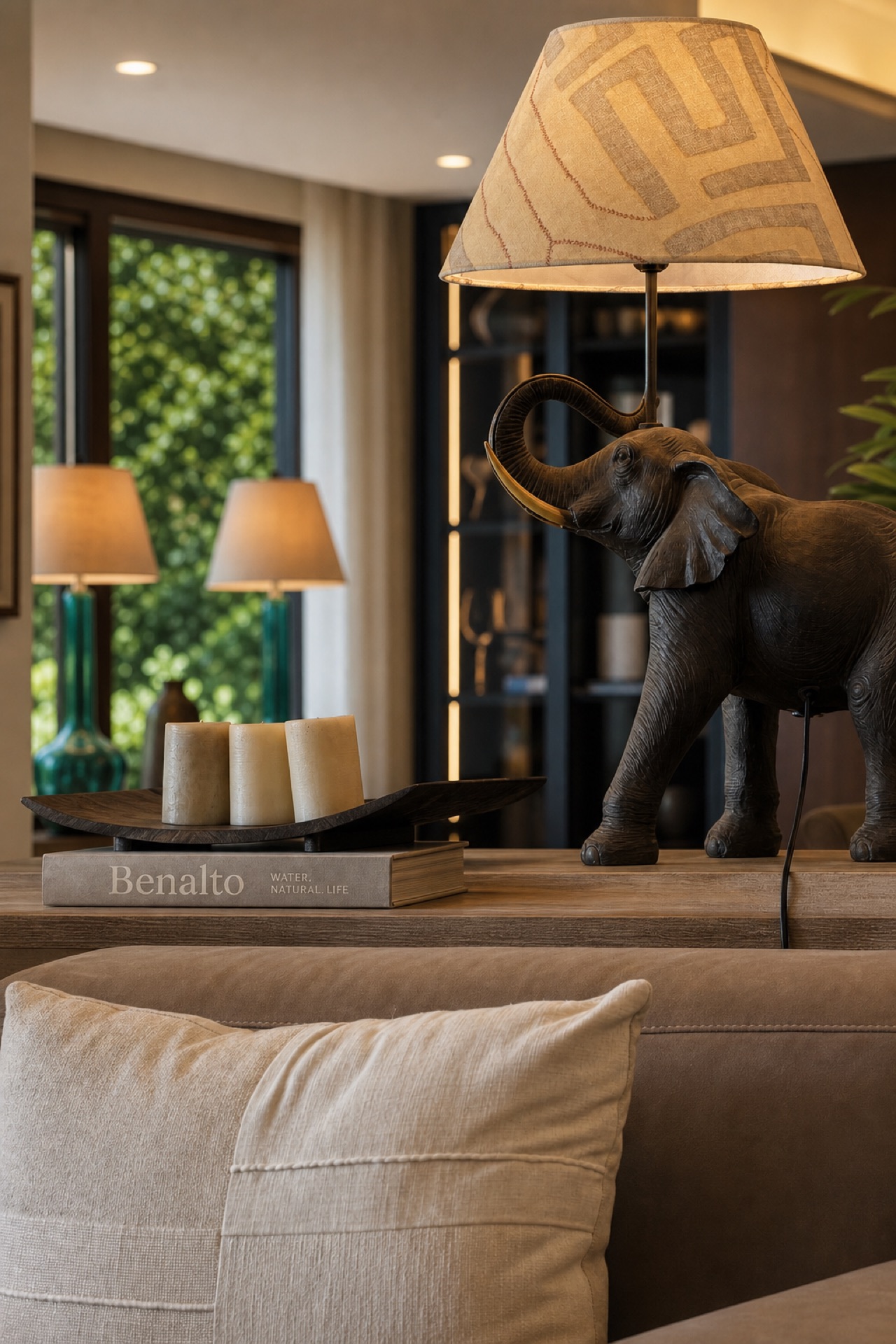 Living room decor detail at the La Isla penthouse