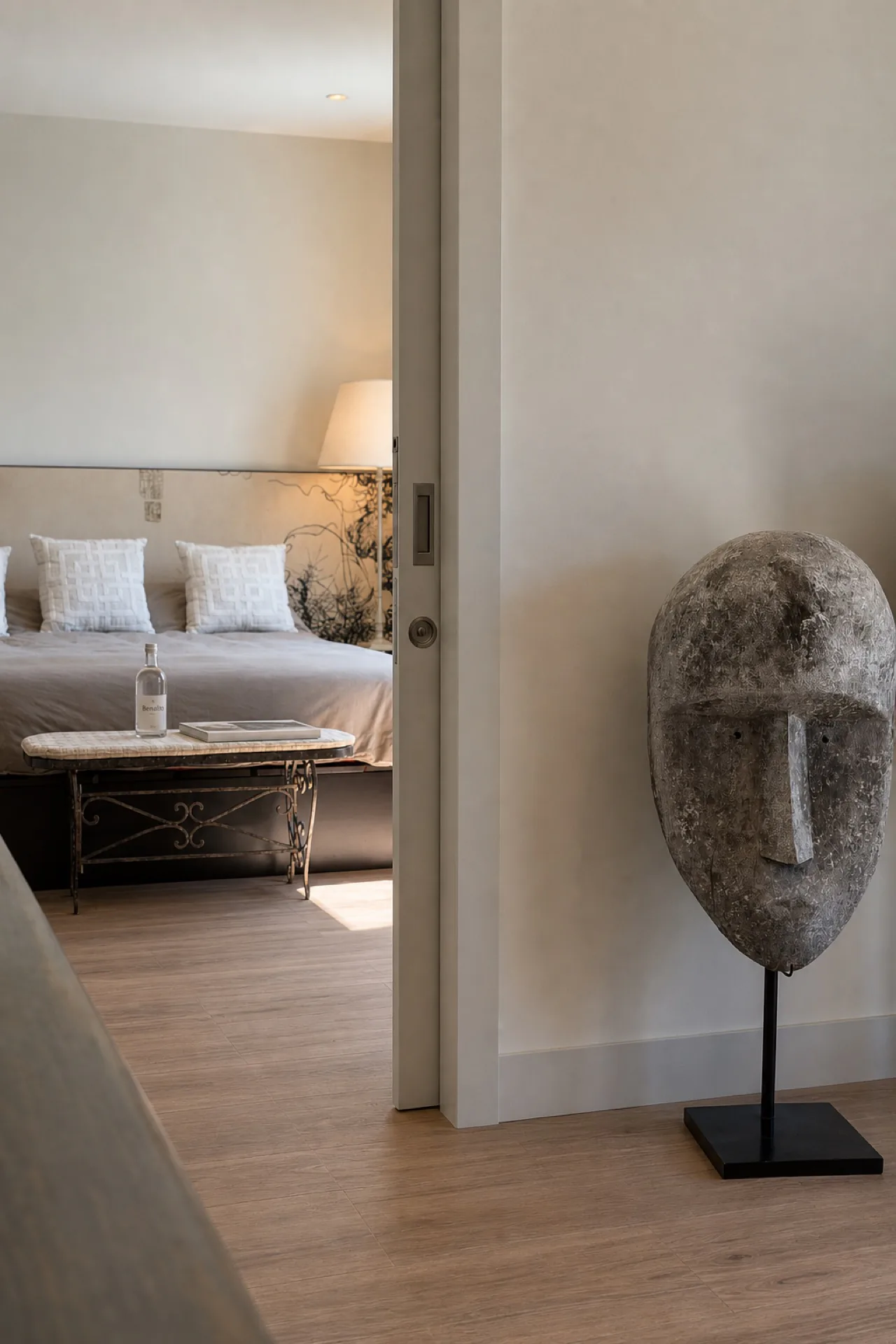 Bedroom entrance sculpture at the La Isla penthouse
