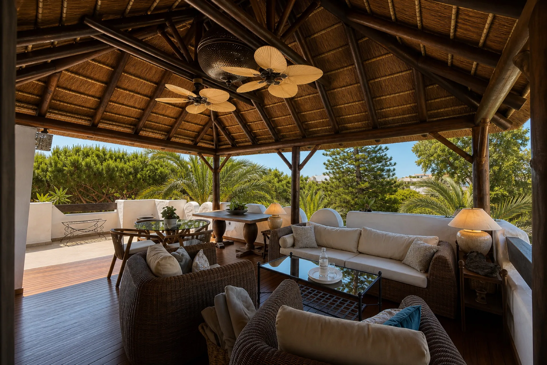 Covered terrace lounge at the La Isla penthouse