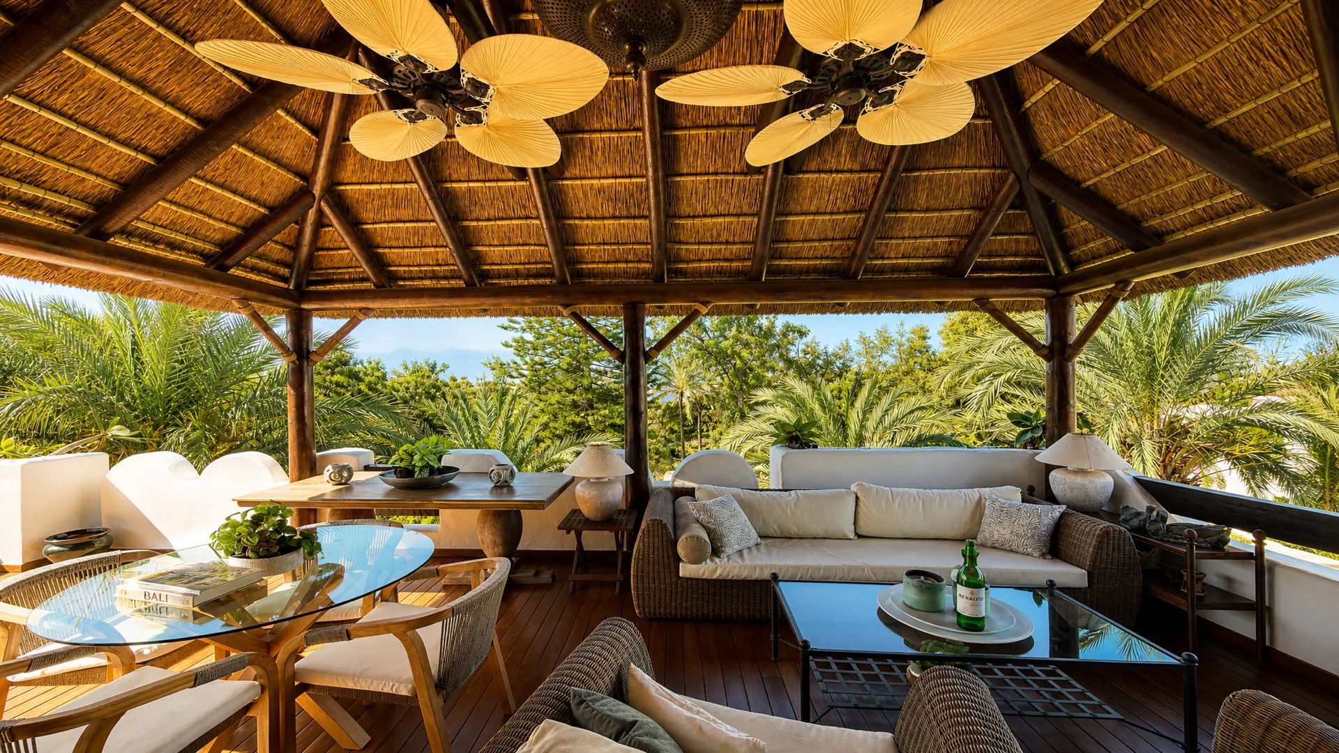 Under the Bali-style gazebo by day