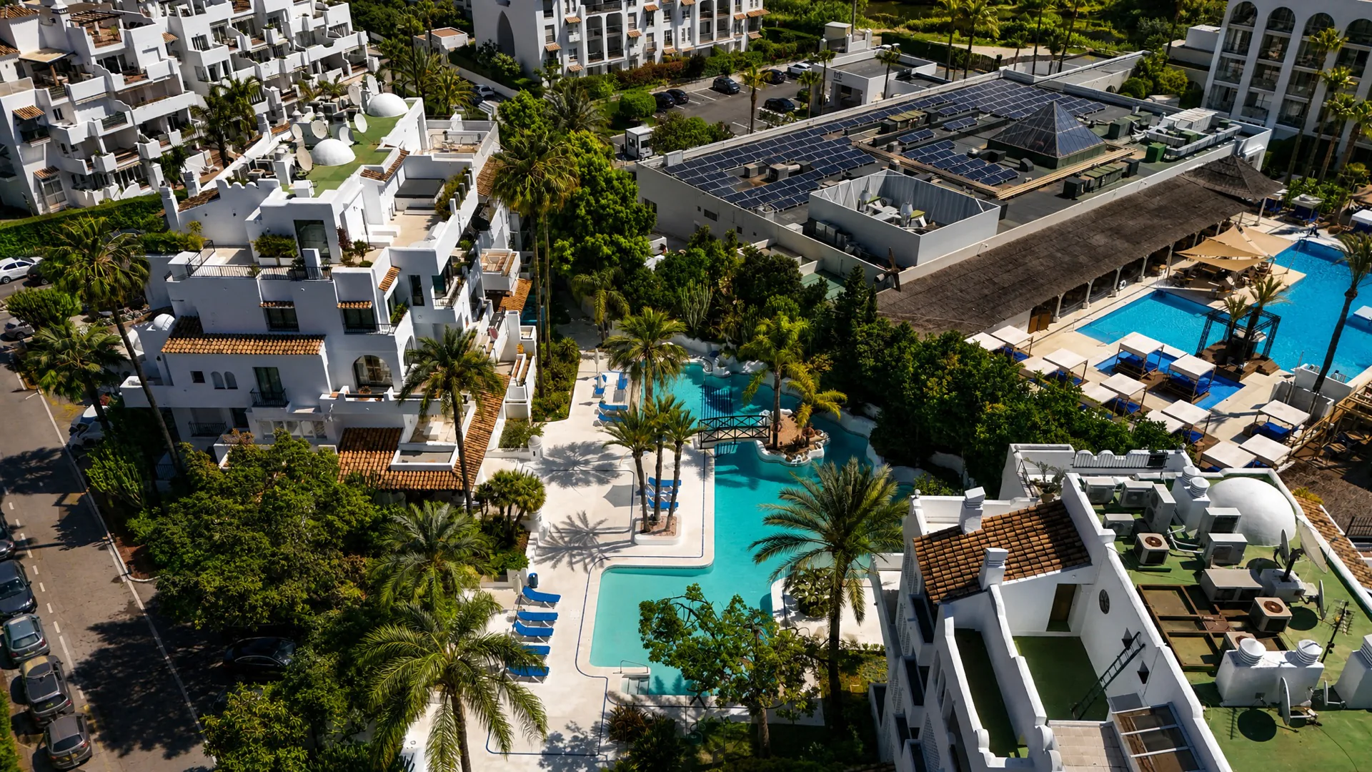 Aerial community pool at the La Isla penthouse