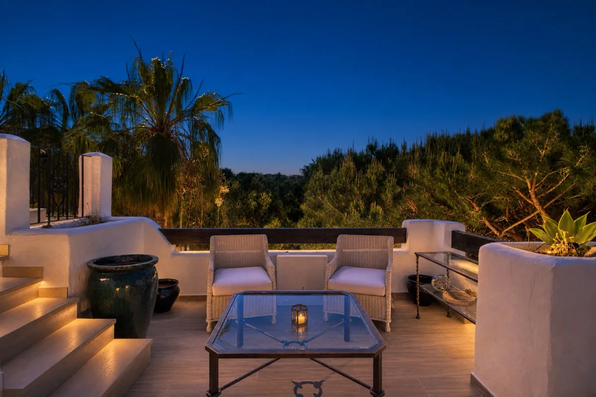 The same terrace at dusk